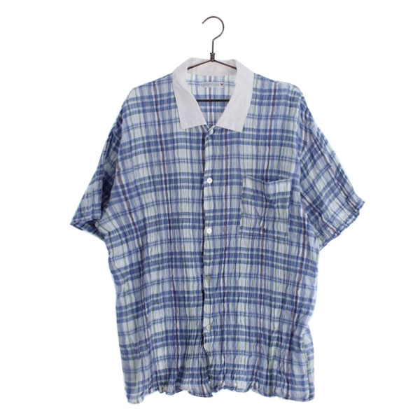 [ILE SAINT LOUIS]   코튼 혼방 반팔 플리츠 체크 셔츠( MADE IN JAPAN )[SIZE : WOMEN XL]