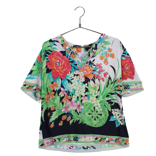 [LEONARD]   코튼 패턴 브이넥 반팔 티셔츠( MADE IN JAPAN )[SIZE : WOMEN M]
